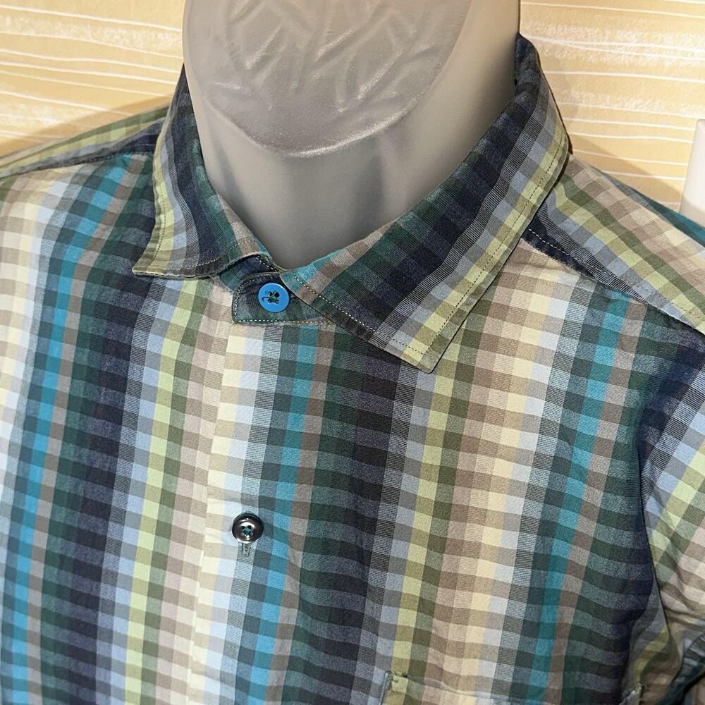 Tommy Bahama Men's Blue & Green Geometric Long Sleeve Shirt M 0615